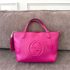 Authentic Gucci Soho Top Handle Bag Cellarius Satchel fuchsia pink medium